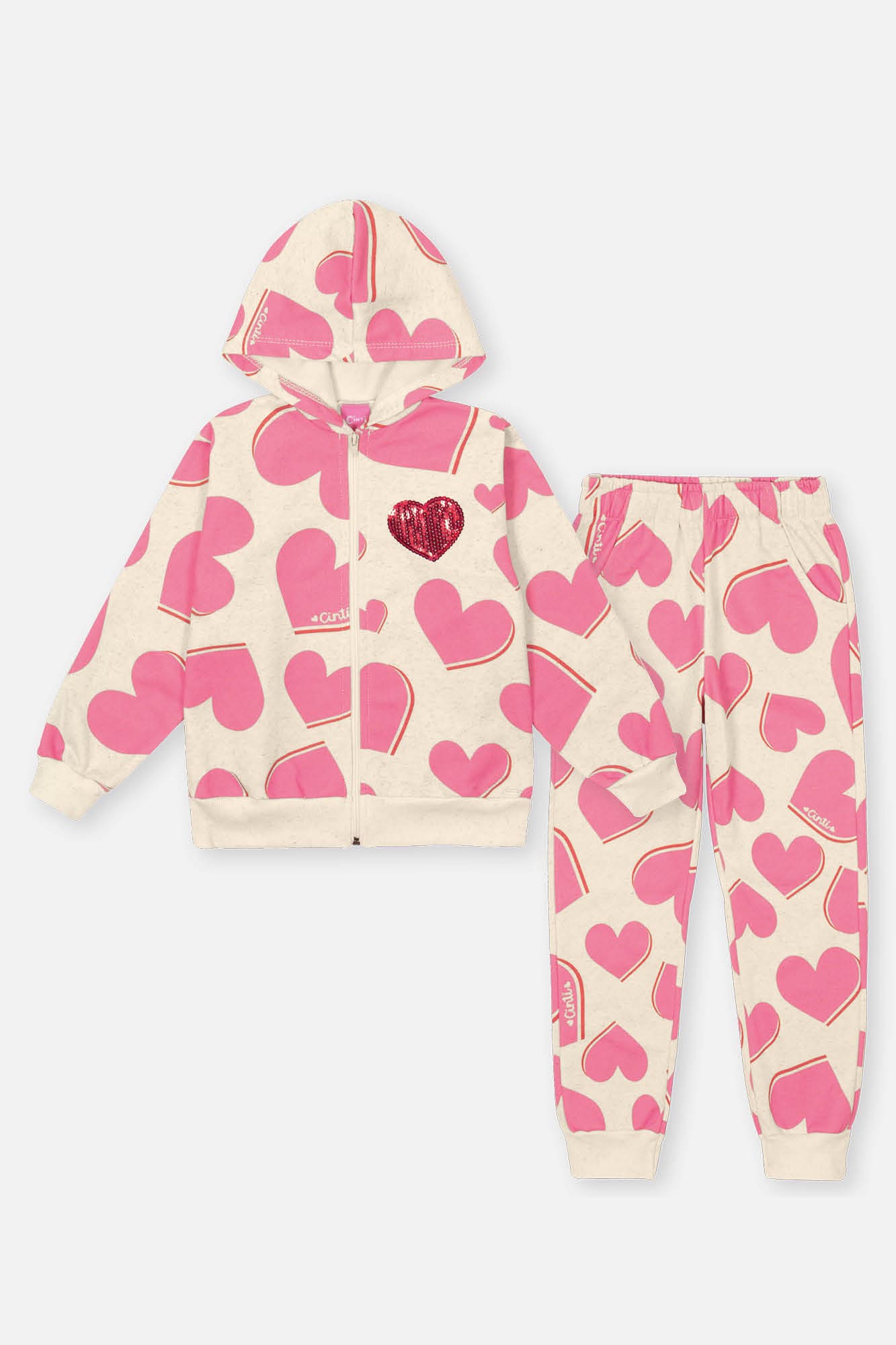 Conjunto Infantil Cinti Inverno Calça e Moletom Flanelado Coração