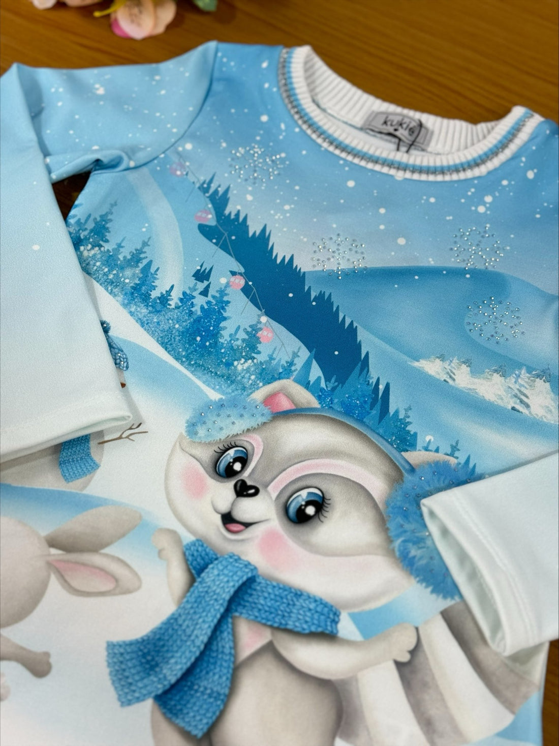 Vestido Infantil Kukie Inverno em Malha Térmica Azul Polar
