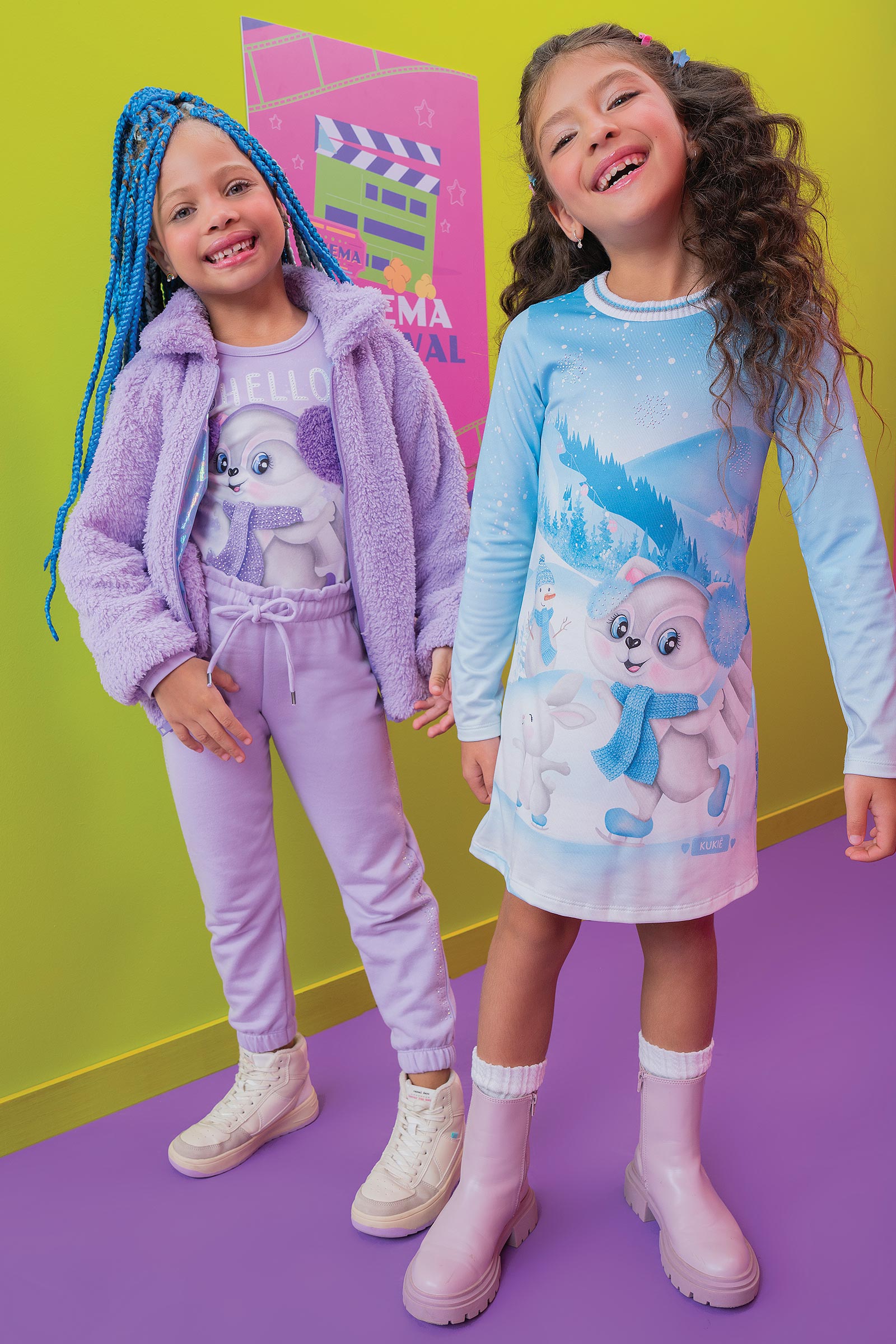 Vestido Infantil Kukie Inverno em Malha Térmica Azul Polar