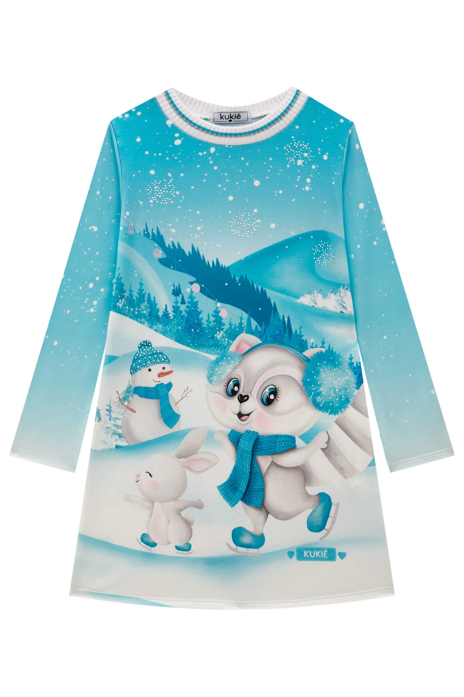 Vestido Infantil Kukie Inverno em Malha Térmica Azul Polar