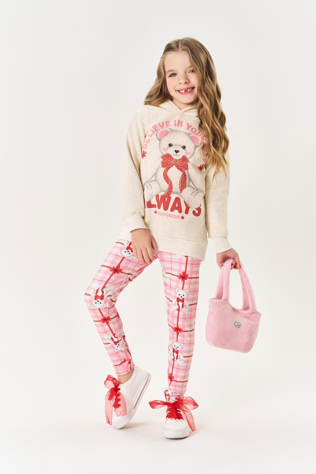 Conjunto Infantil Cinti Inverno Calça e Moletom Flanelado Ursinho