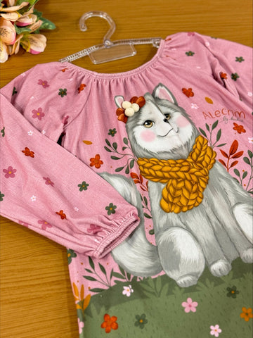 Vestido Infantil Kukie Alecrim Inverno Lobo Branco