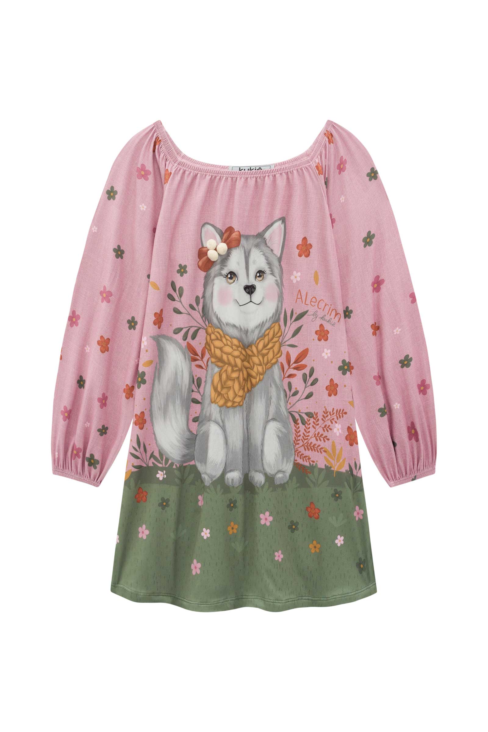 Vestido Infantil Kukie Alecrim Inverno Lobo Branco