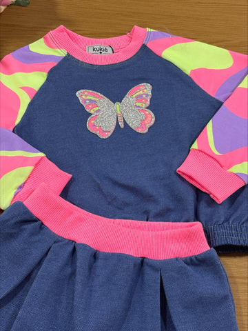 Conjunto Infantil Kukie Inverno Shorts Saia e Blusa Borboleta