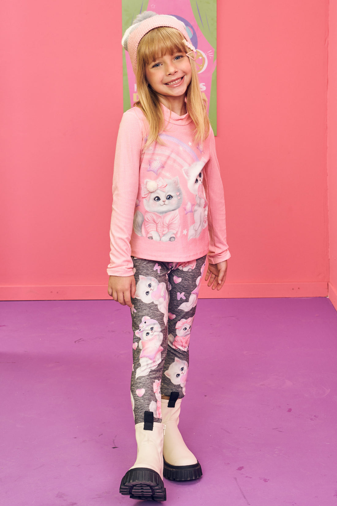 Calça Legging Infantil Kukie Inverno Térmica Cinza Gatinha