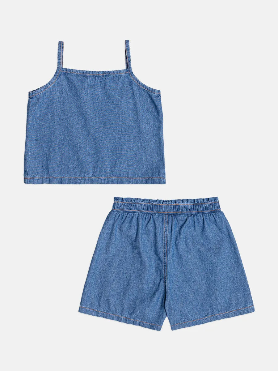 Conjunto Infantil Menina Bimbi com Shorts e Blusa Jeans Flores