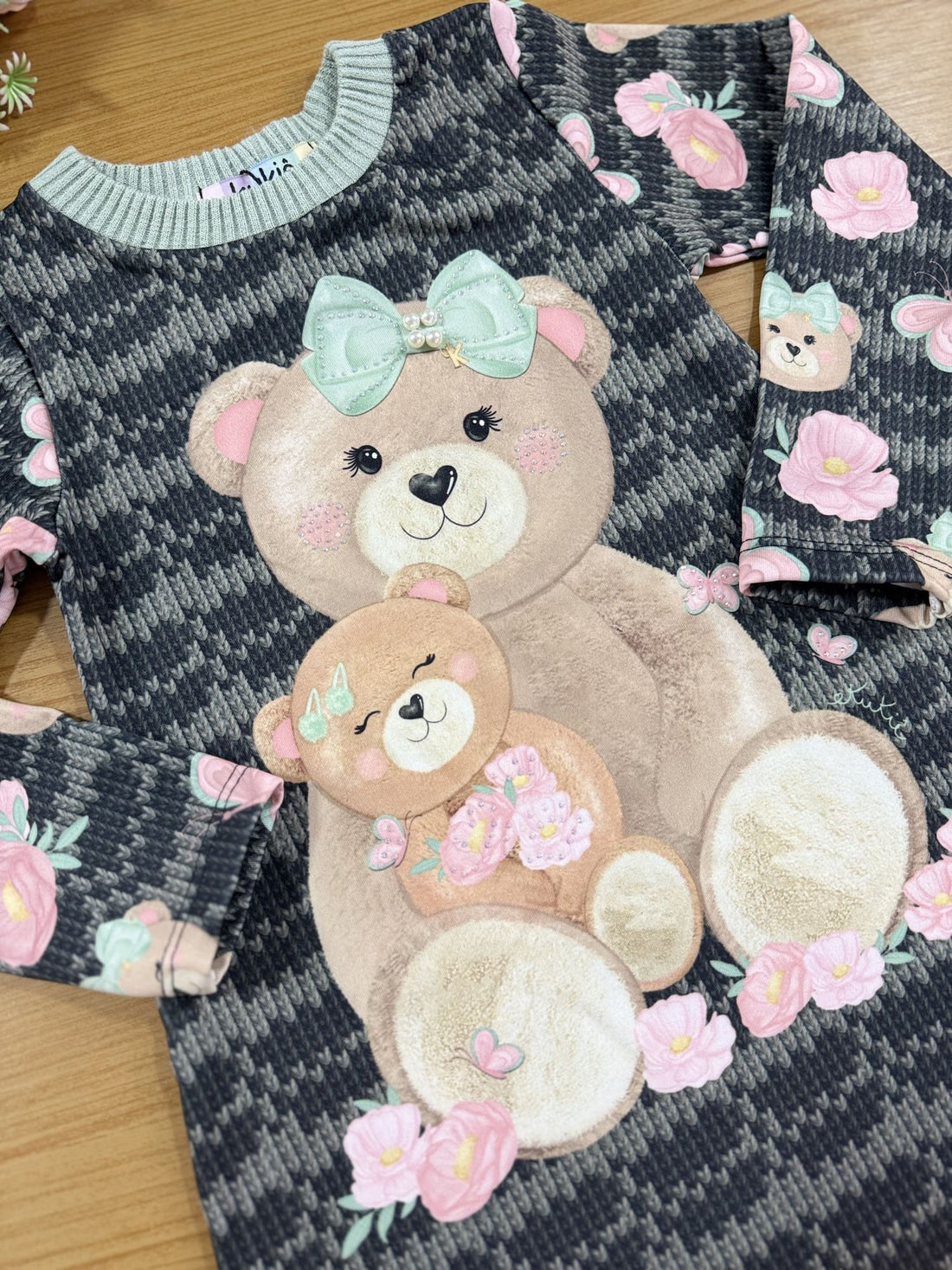 Vestido Infantil Kukie Inverno Verde Ursinha