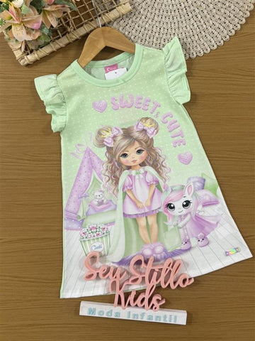 Camisola Infantil Cinti Verão Verde Menininha e Unicórnio Sweet Cute