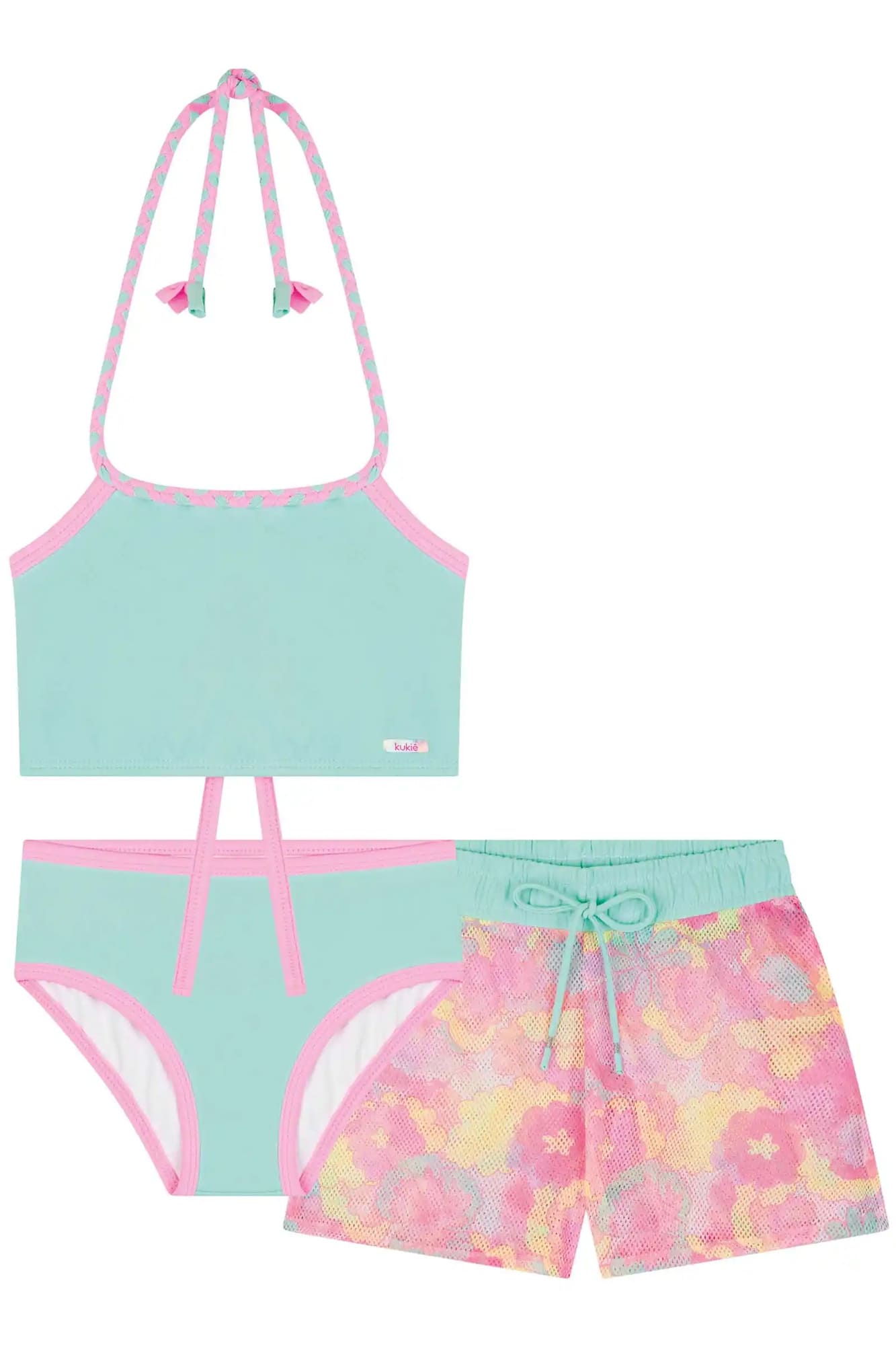 Biquíni Infantil Kukiê Verão Azul com Shorts em Tela Colorido