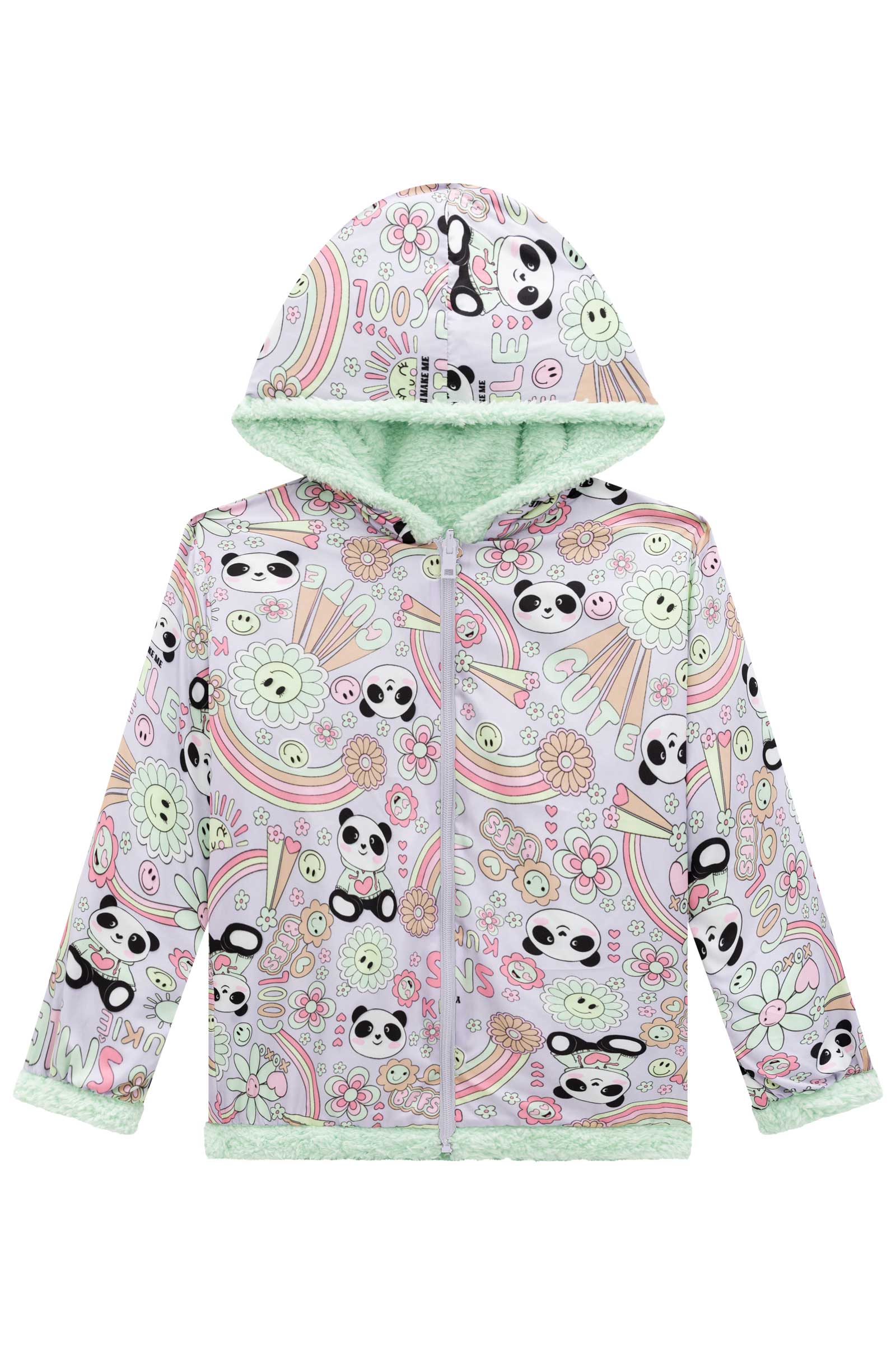 Jaqueta Infantil Kukie Inverno Puffer Panda Lilás