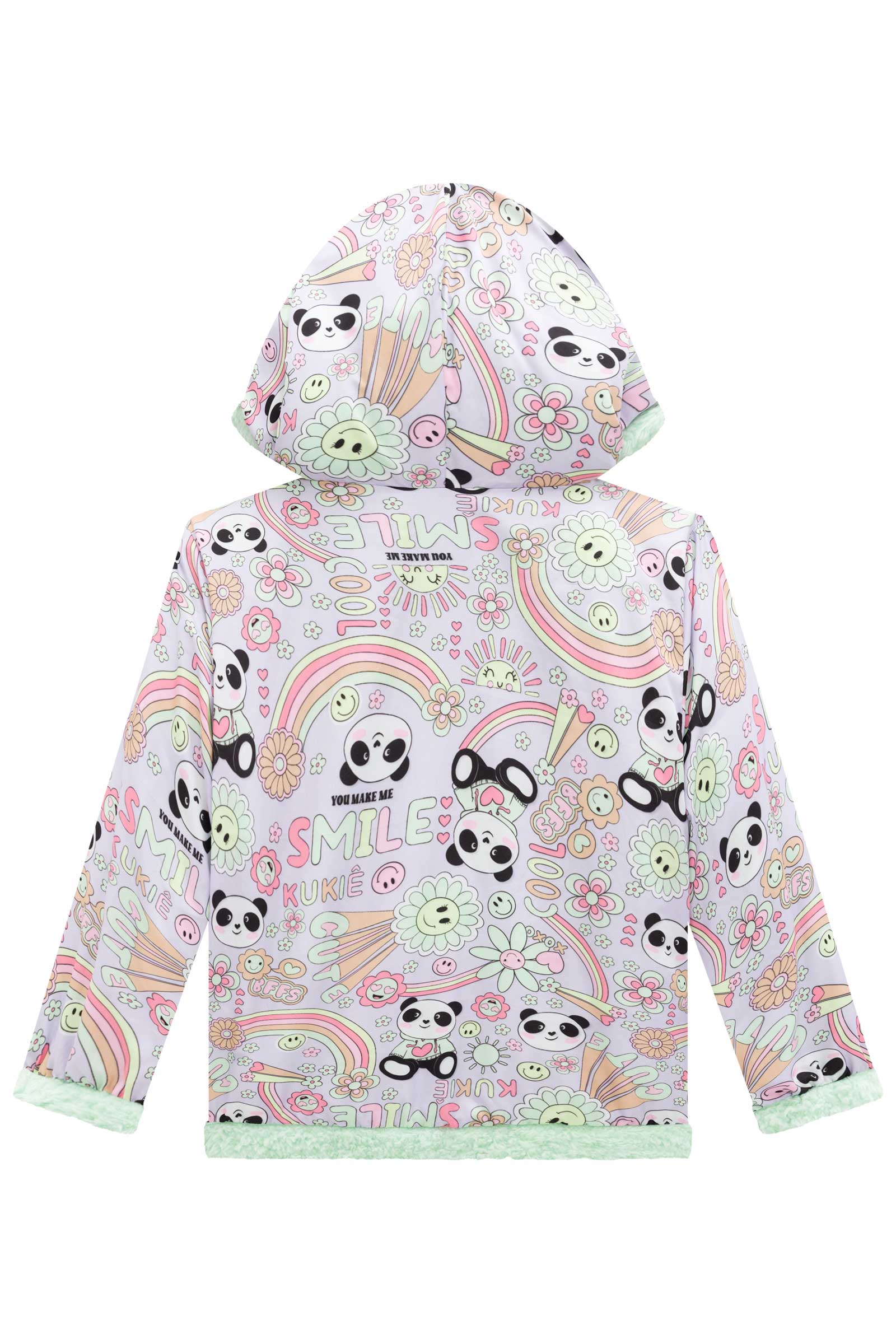 Jaqueta Infantil Kukie Inverno Puffer Panda Lilás