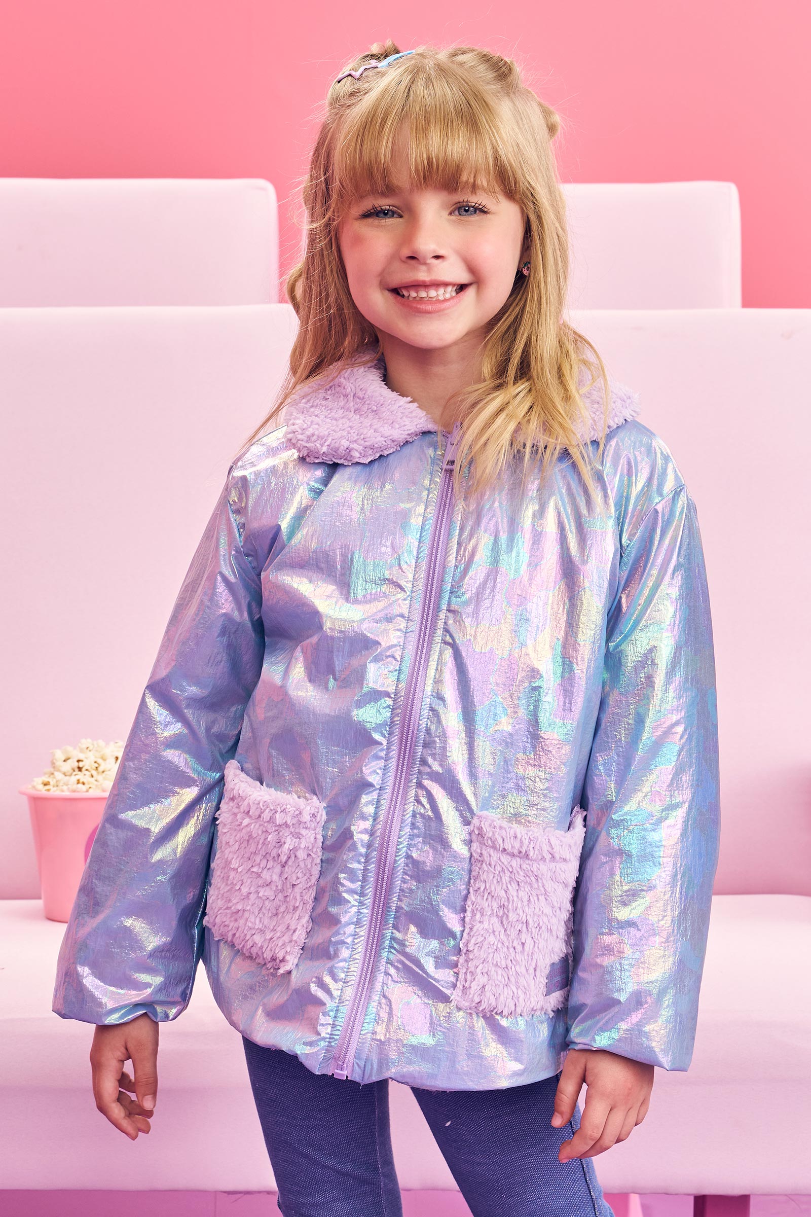 Jaqueta Infantil Kukie Inverno Dupla Face Cintilante