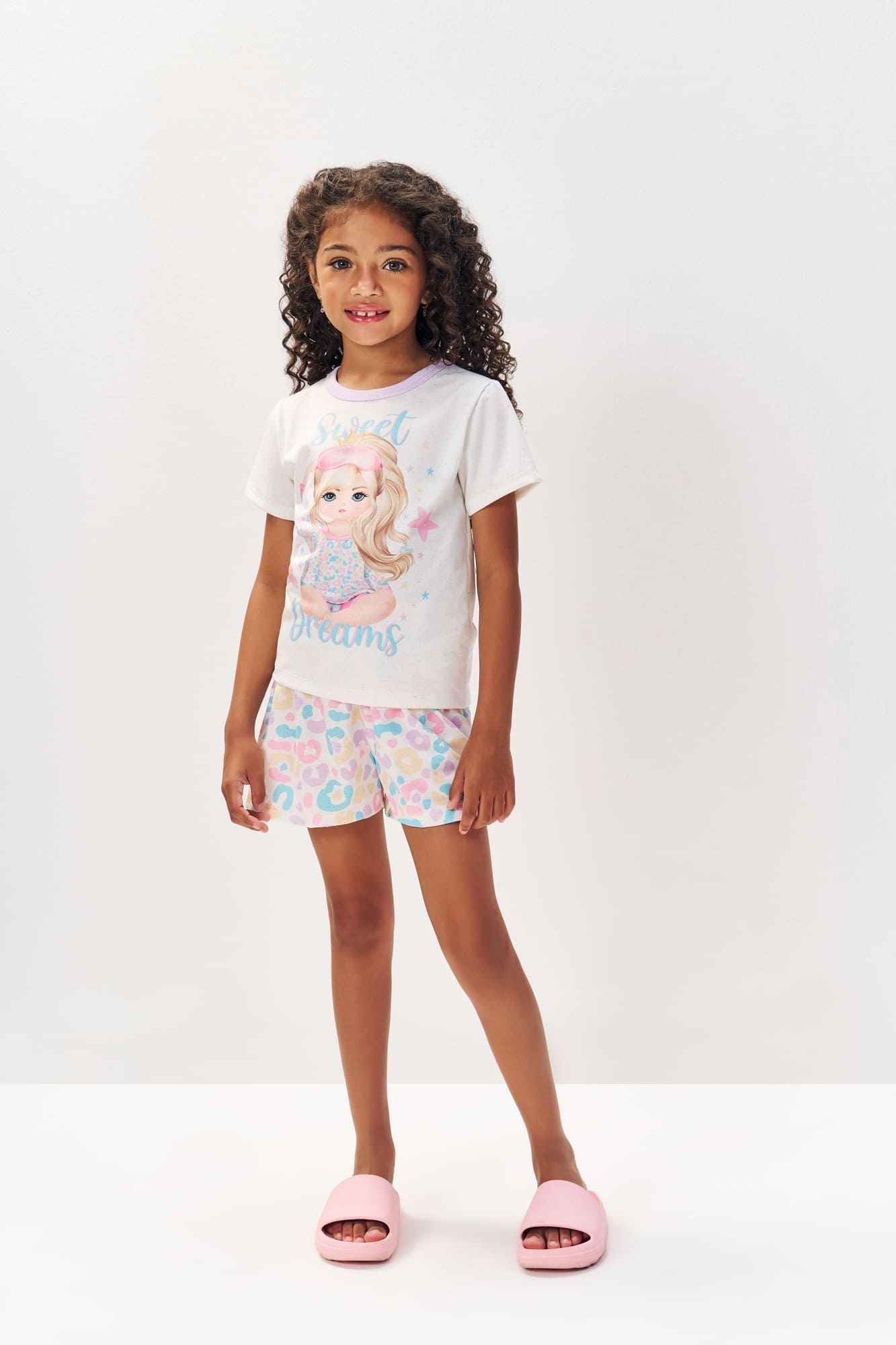 Pijama Infantil Cinti Verão com Shorts e Blusa Off White Princesa