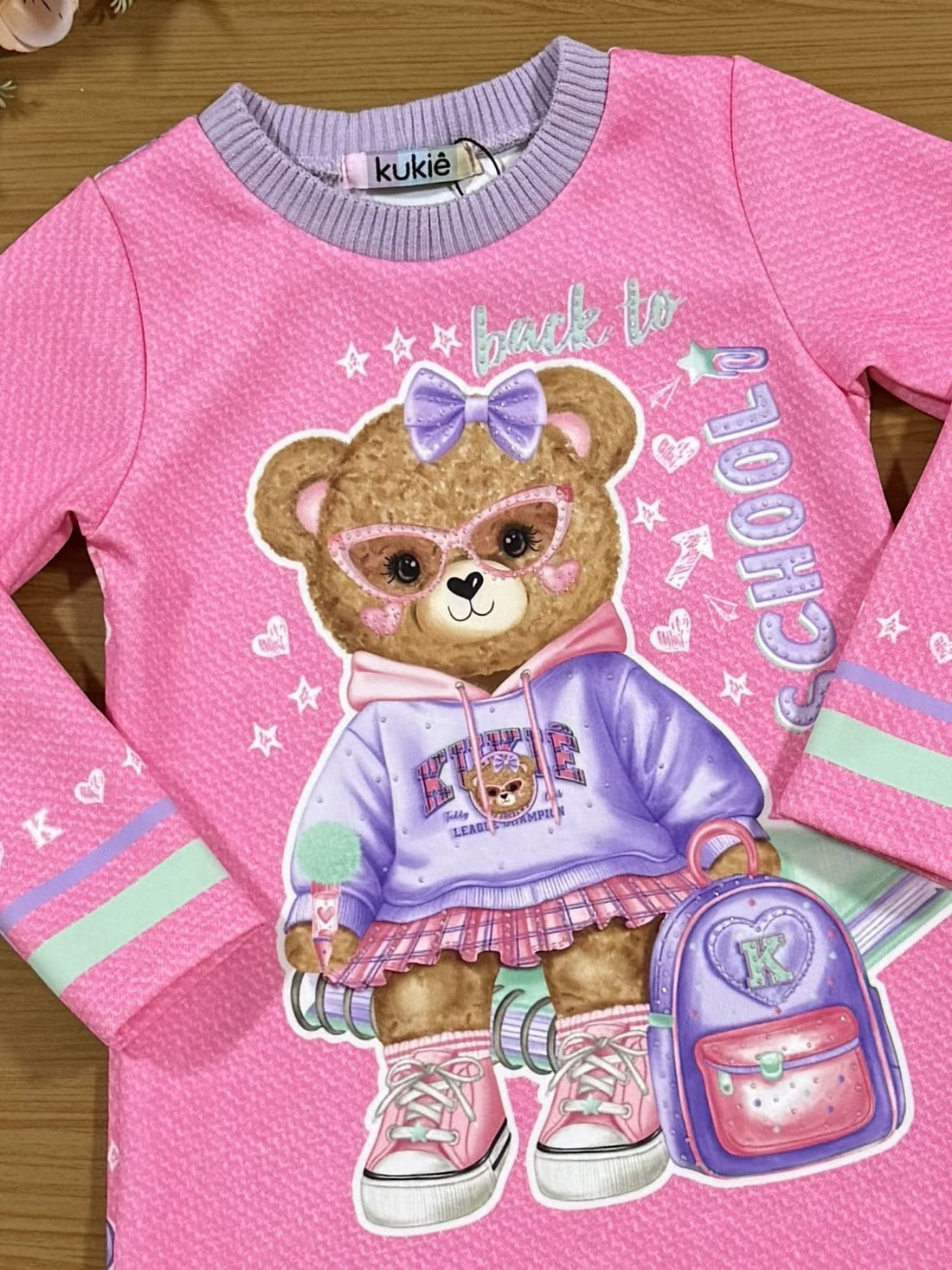 Vestido Infantil Kukiê Inverno Ursinha Escolar com Strass