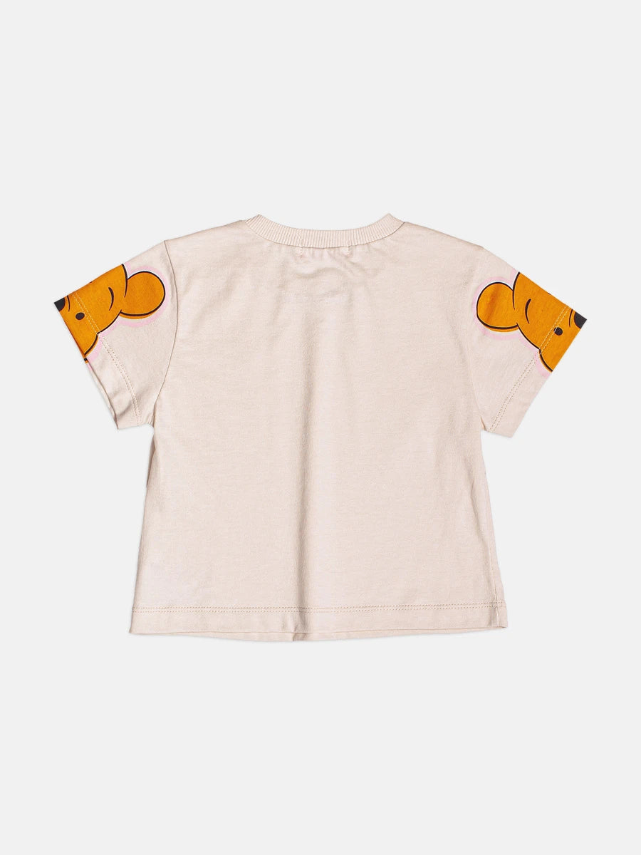 Blusa Infantil Momi Inveno Manga Curta Bege Ursinho Pooh Disney