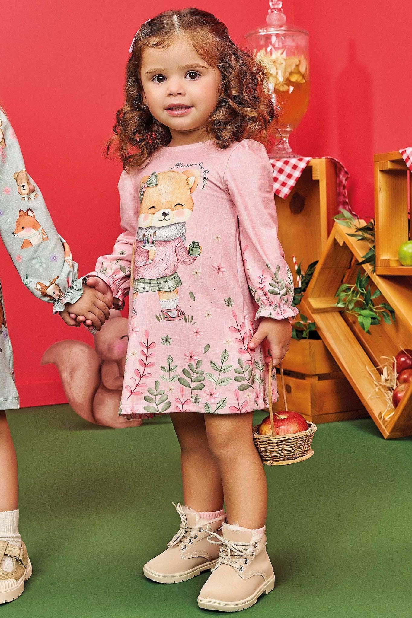 Vestido Infantil Kukie Alecrim Baby Inverno  Rosa Raposinha