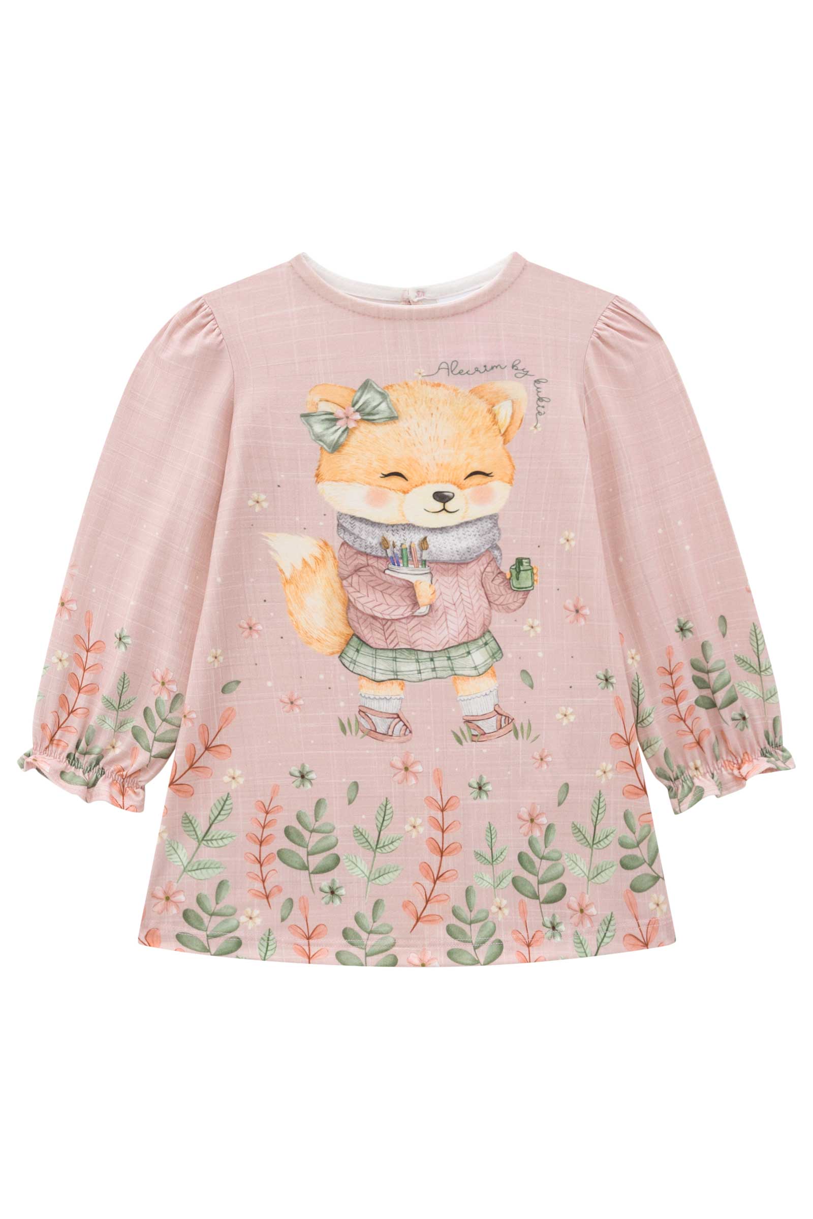 Vestido Infantil Kukie Alecrim Baby Inverno  Rosa Raposinha