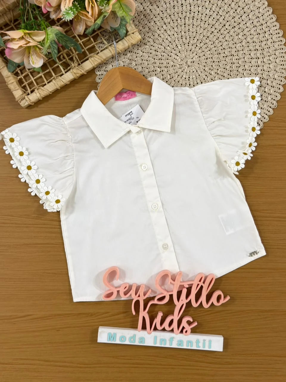 Camisa Infantil Menina Momi Off White Floral