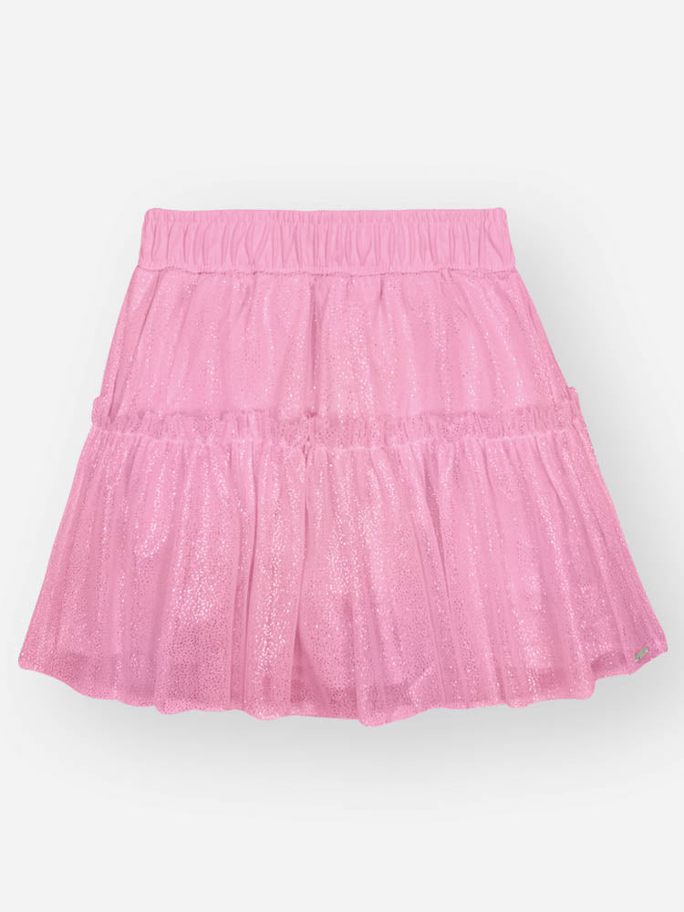 Saia Infantil Cinti Verão Rosa em Tule com Brilho