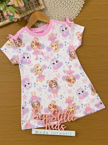 Vestido Infantil Cinti Verão Rosa Unicórnio e Lider de Torcida