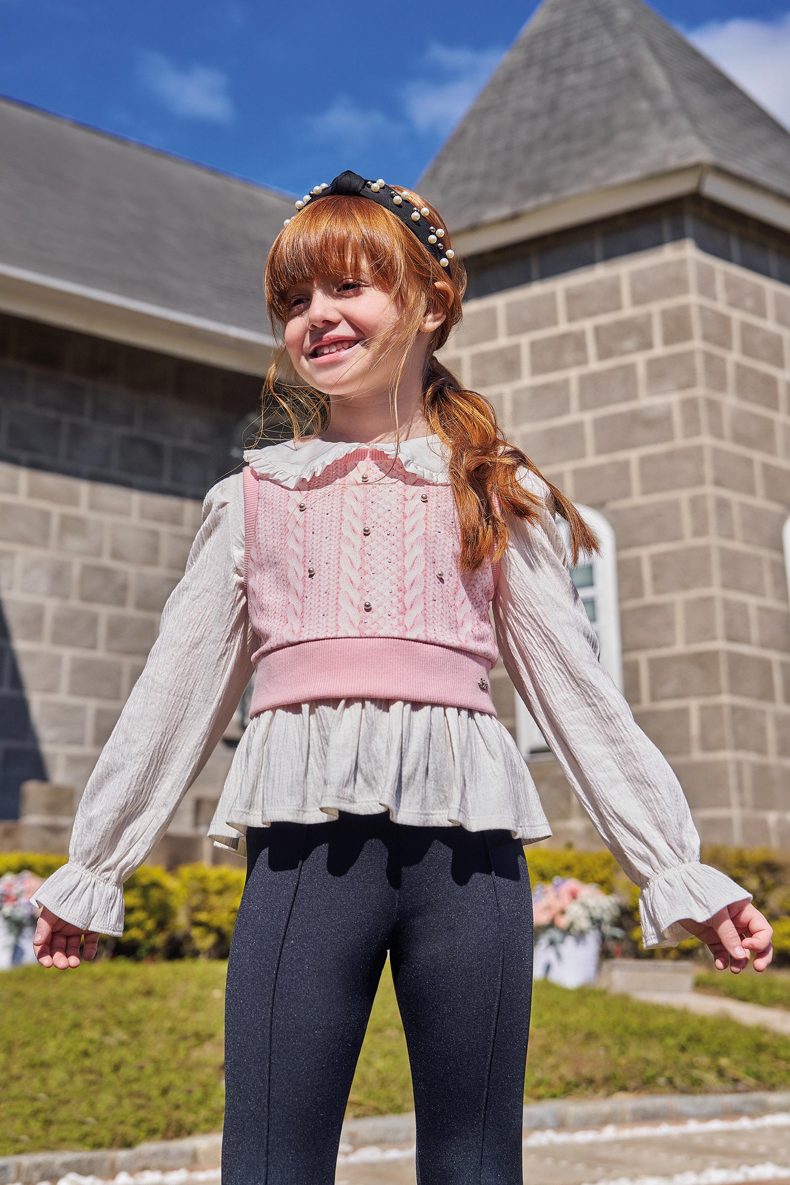Conjunto Infantil Kukie Inverno Calça e Blusa com Colete Rosa