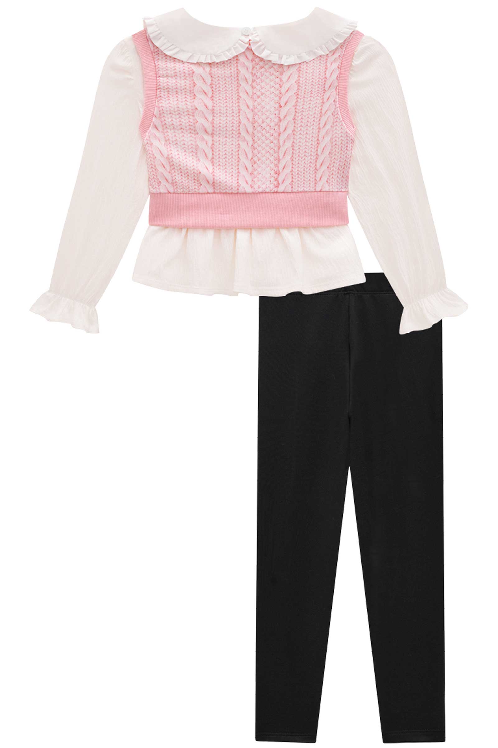 Conjunto Infantil Kukie Inverno Calça e Blusa com Colete Rosa