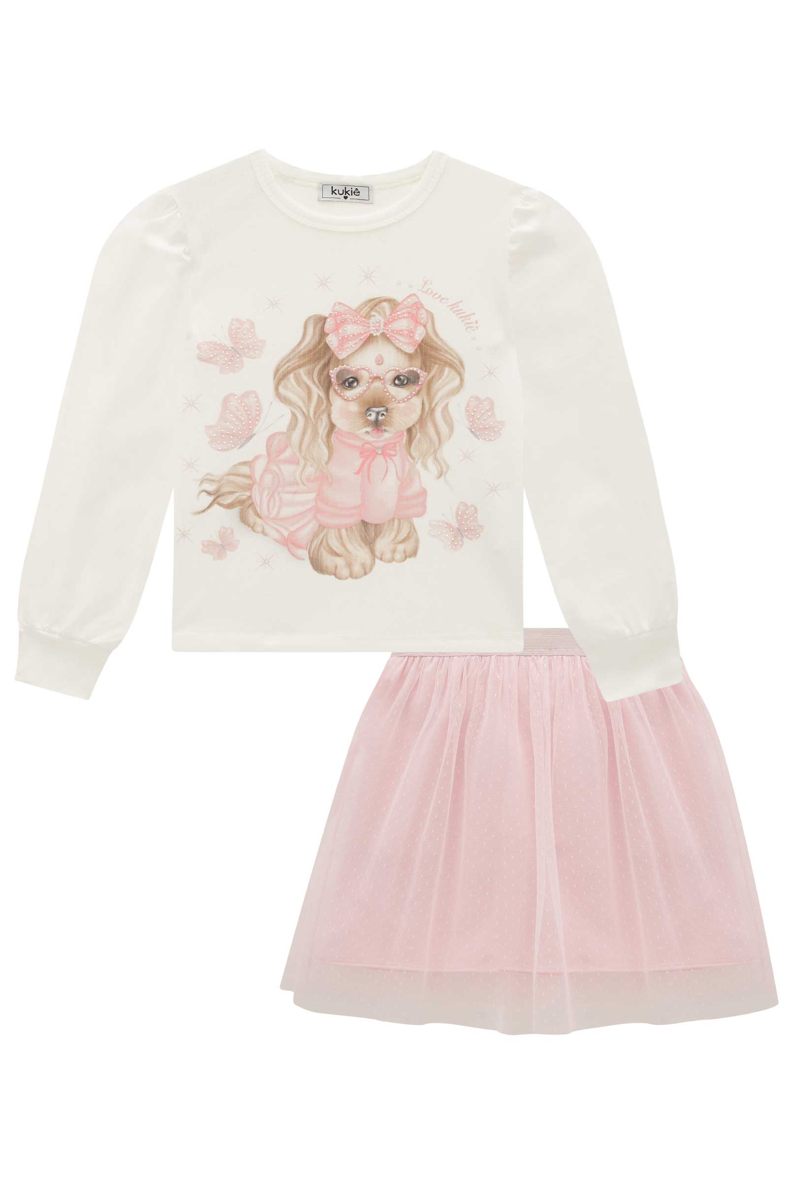 Conjunto Infantil Kukie Inverno Saia e Blusa Cachorrinha