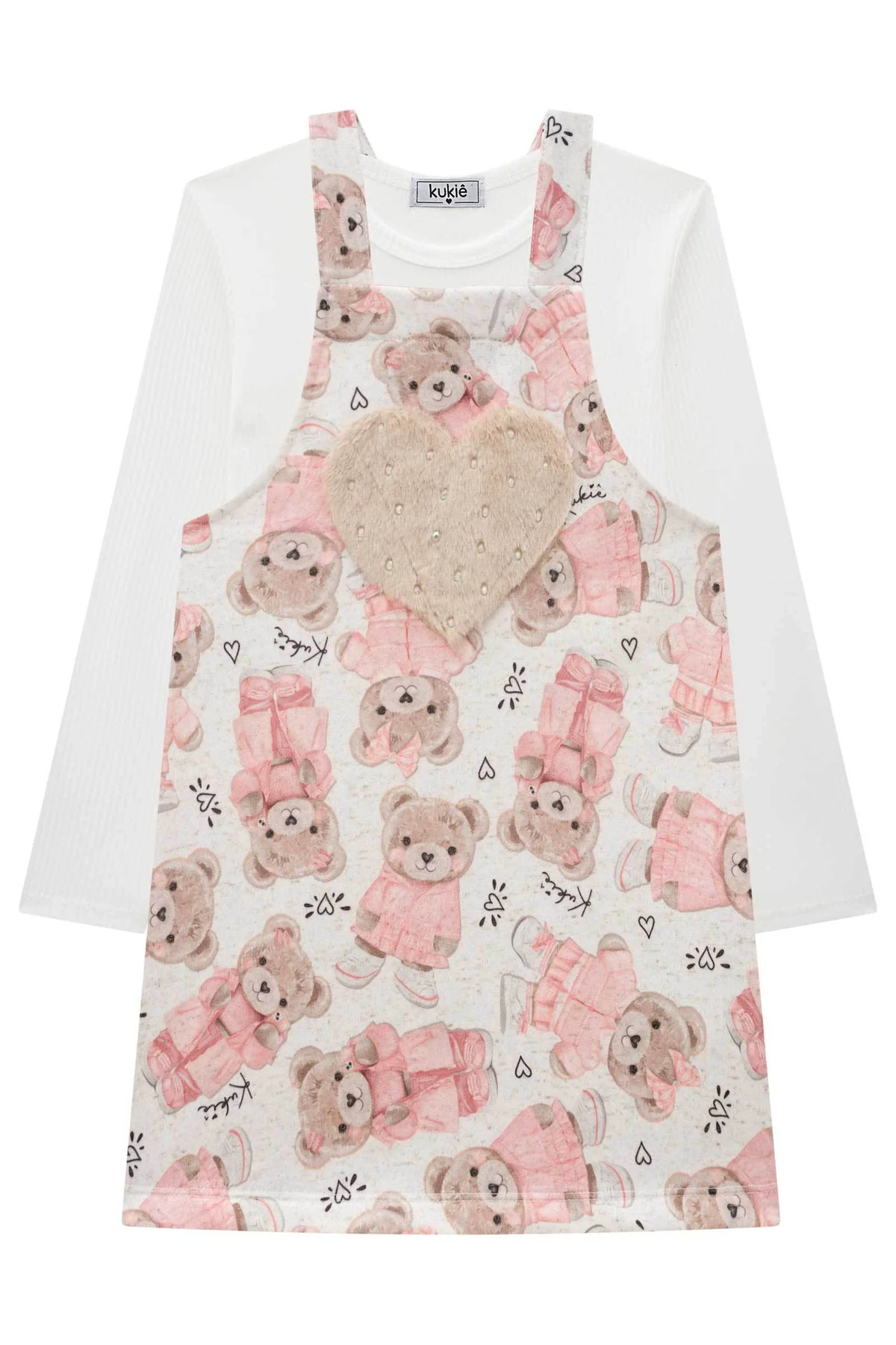 Salopete Infantil Kukie Inverno Ursinha com Blusa Manga Longa