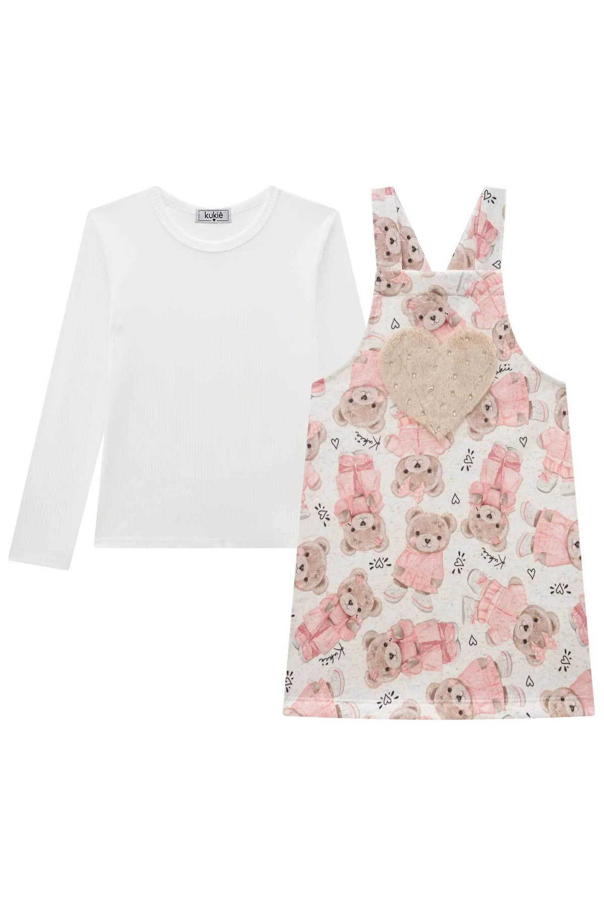 Salopete Infantil Kukie Inverno Ursinha com Blusa Manga Longa