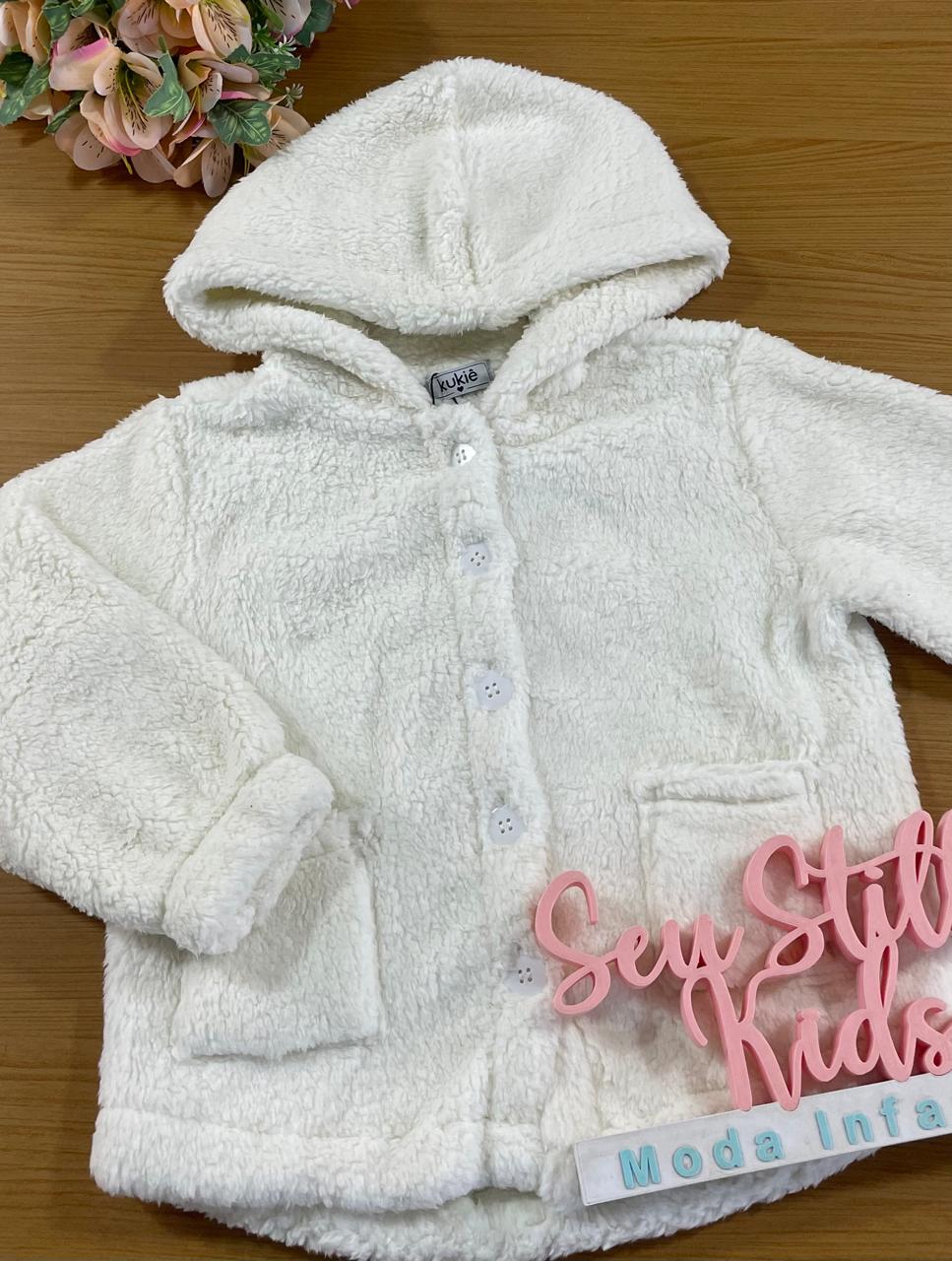 Jaqueta Infantil Kukie Inverno Teddy Branca