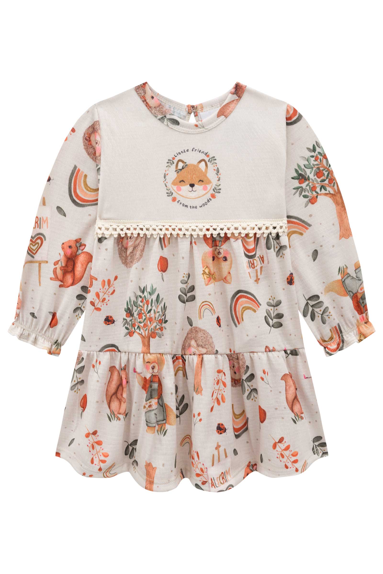 Vestido Infantil Kukie Alecrim Baby Inverno Raposa com Colete
