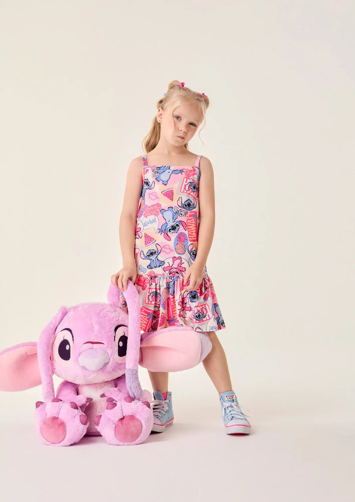Vestido Infantil Bimbi Bege Stitch e Angel Fruits Disney