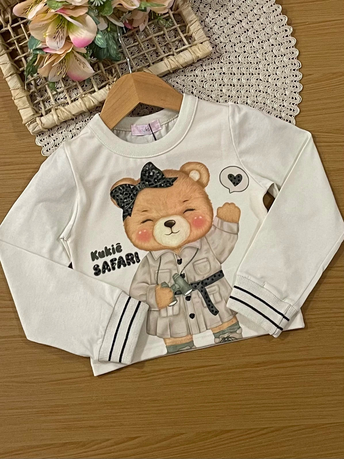 Conjunto Infantil Kukiê Inverno com Calça Verde Camuflada e Blusa Manga Longa Ursinha Safari