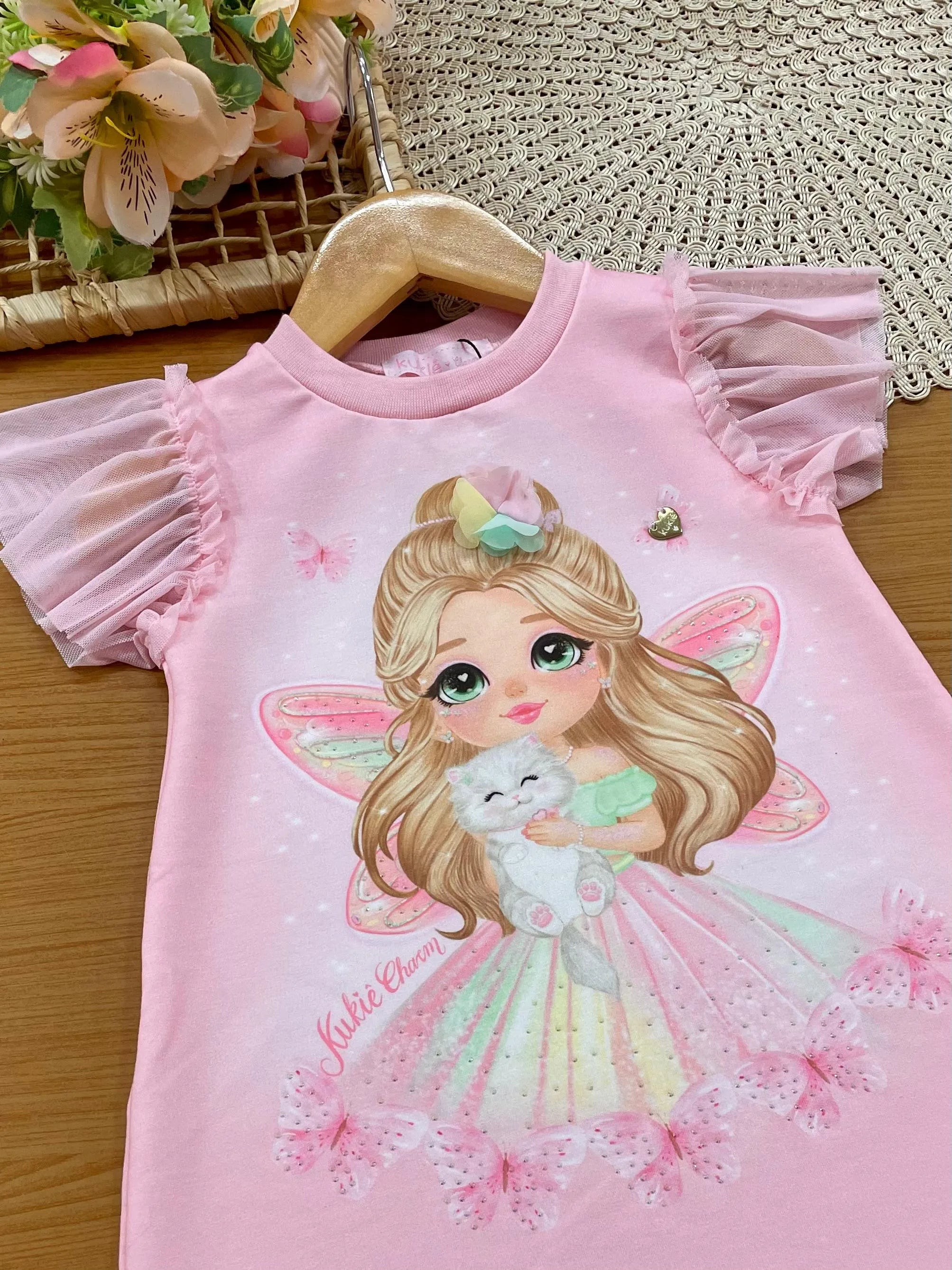 Vestido Infantil Kukiê Rosa Fadinha com Tule