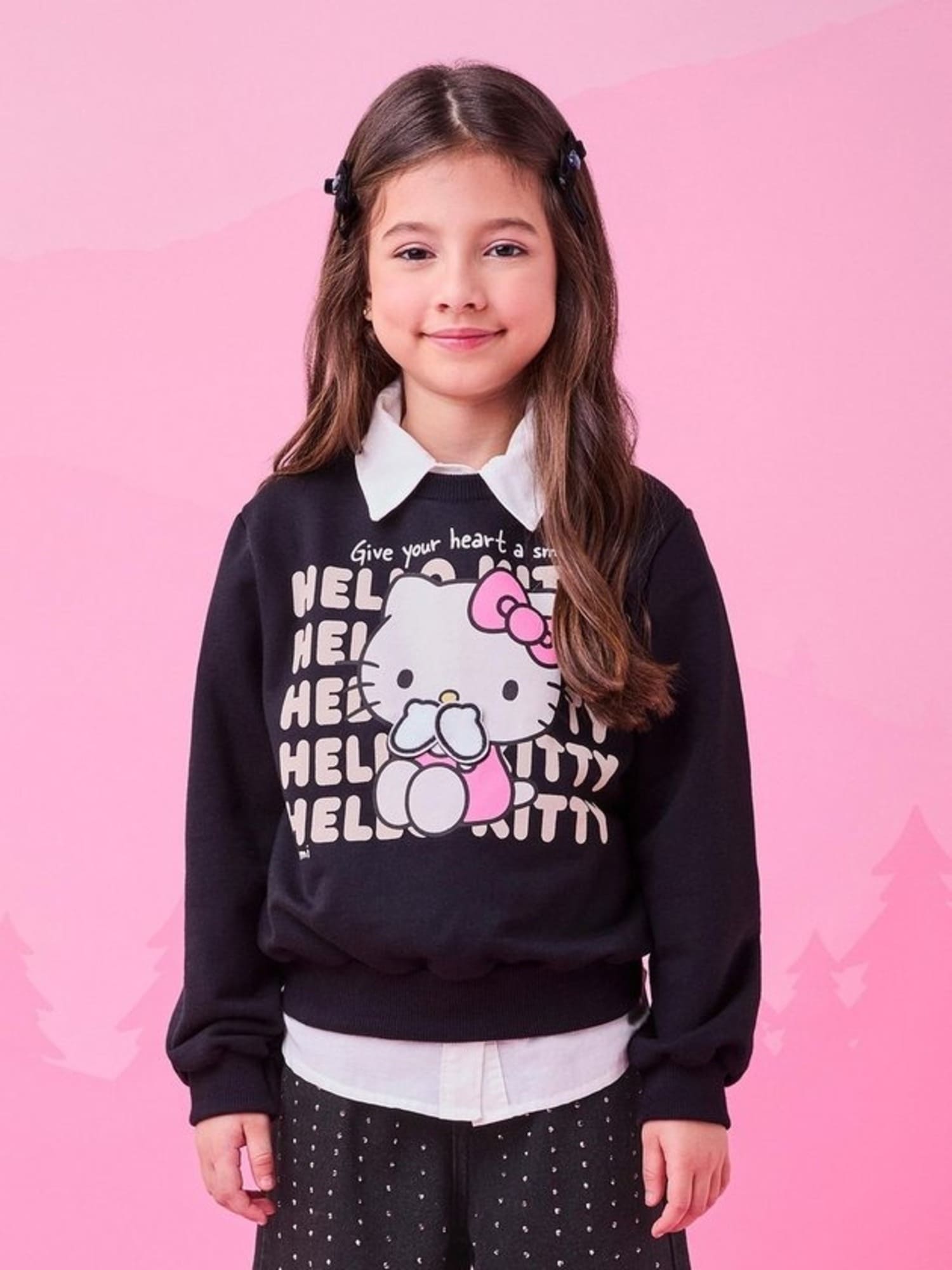 Moletom Infantil Momi Inverno sem Flanela Preto Hello Kitty