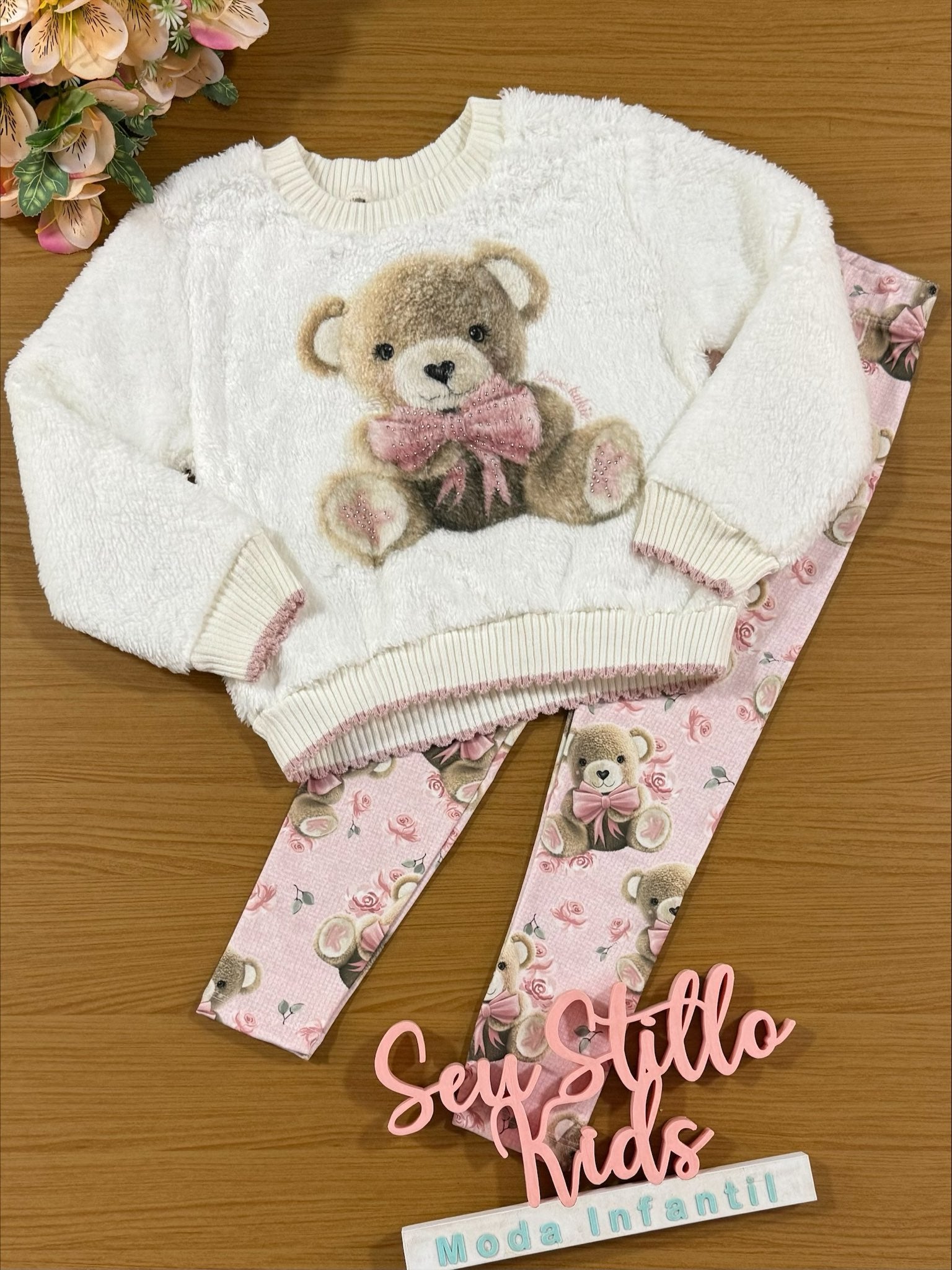 Conjunto Infantil Kukie Inverno Calça Térmica e Blusão Ursinho Pelinhos