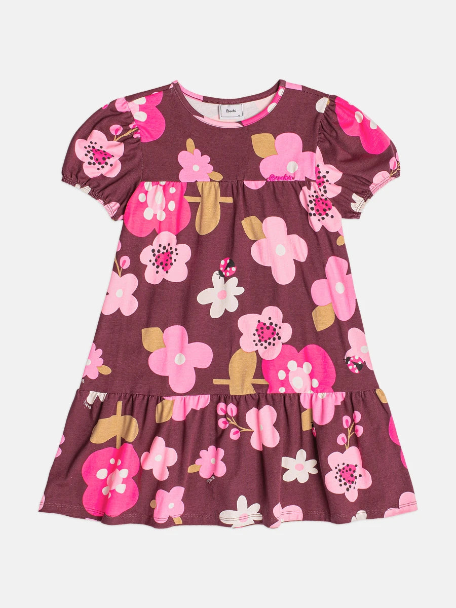 Vestido Infantil Bimbi Inverno Vinho Flozinhas