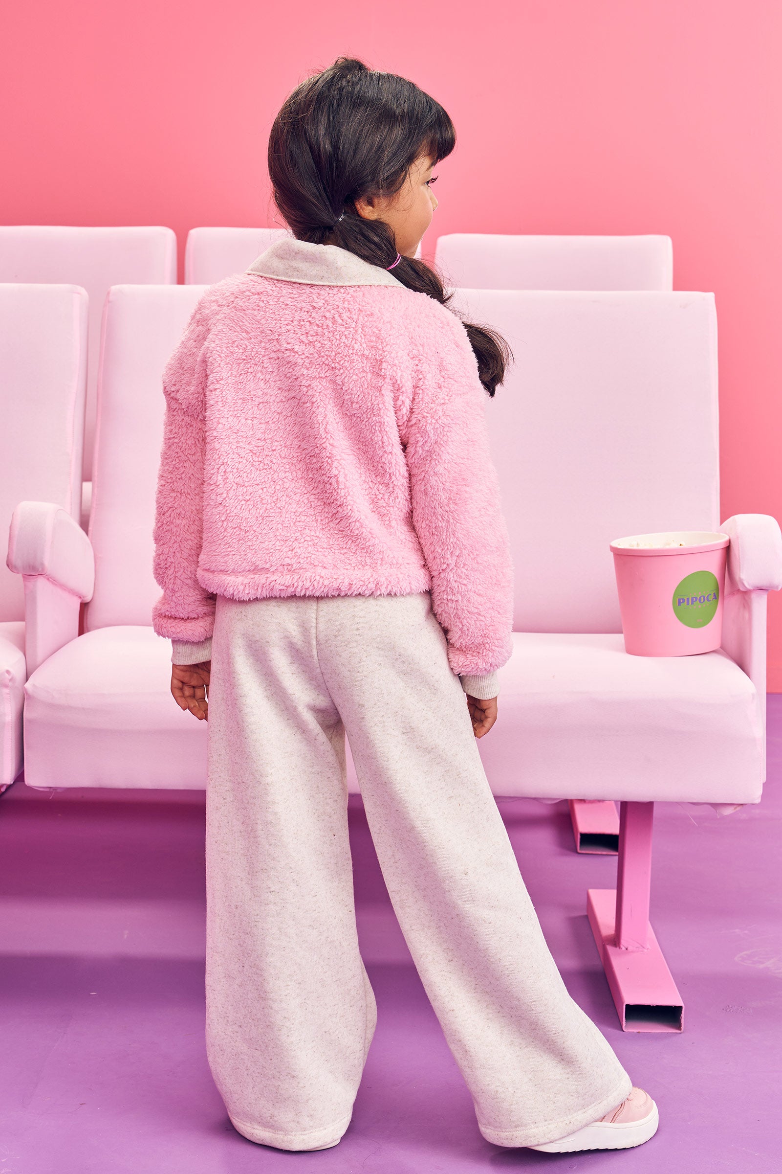 Conjunto Infantil Kukie Inverno Calça Wide Leg e Jaqueta Rosa Ursinho