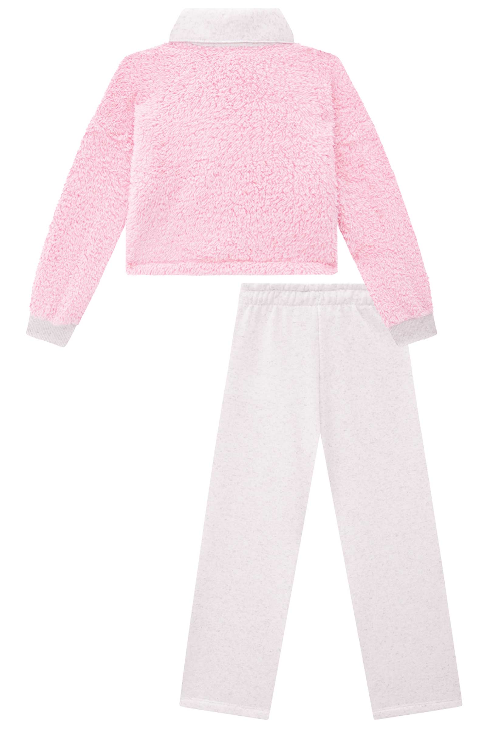 Conjunto Infantil Kukie Inverno Calça Wide Leg e Jaqueta Rosa Ursinho