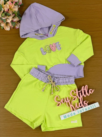 Conjunto Infantil Kukie Inverno Shorts e Blusão Boxy Love
