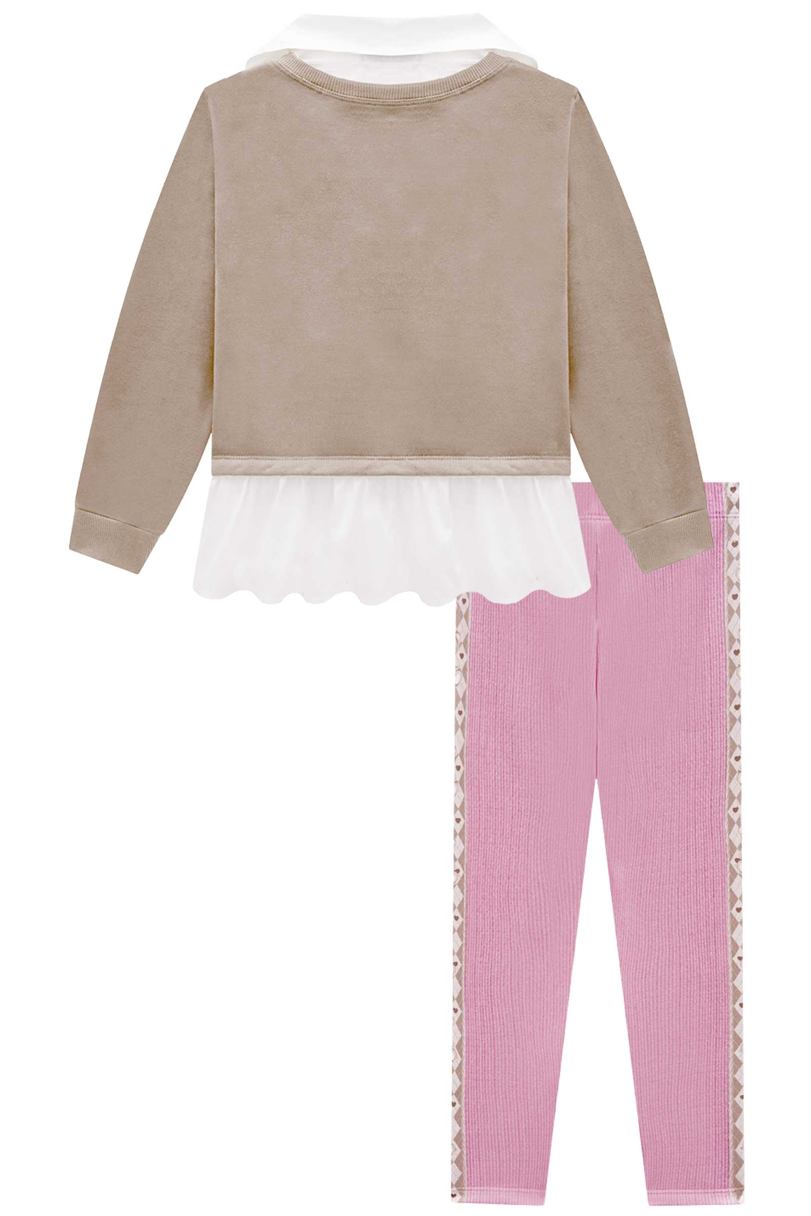Conjunto Infantil Kukie Inverno Calça Rosa e Moletom Peluciado Ursinha