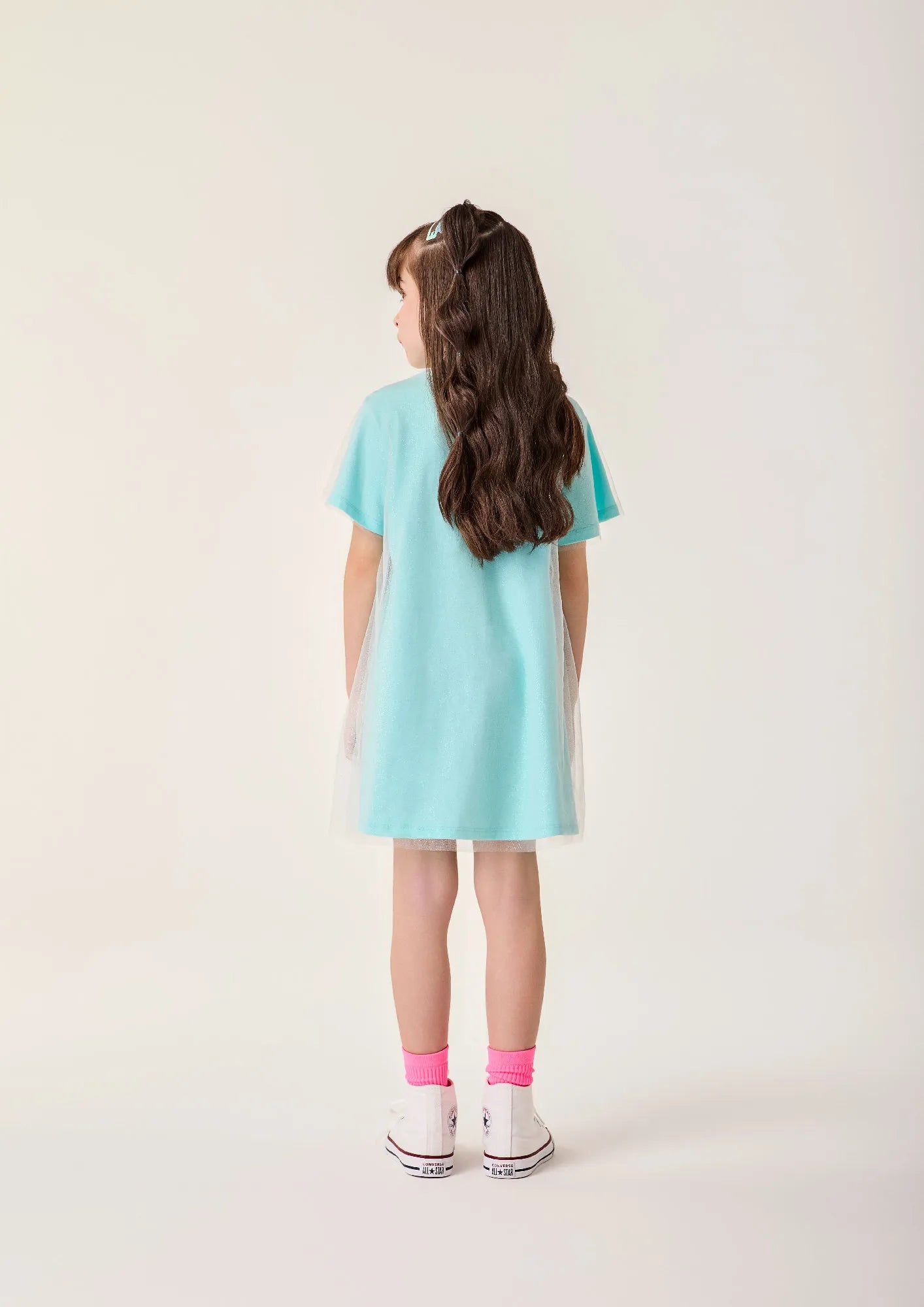 Vestido Infantil Bimbi com Sobreposição em Tule Azul Fadinha
