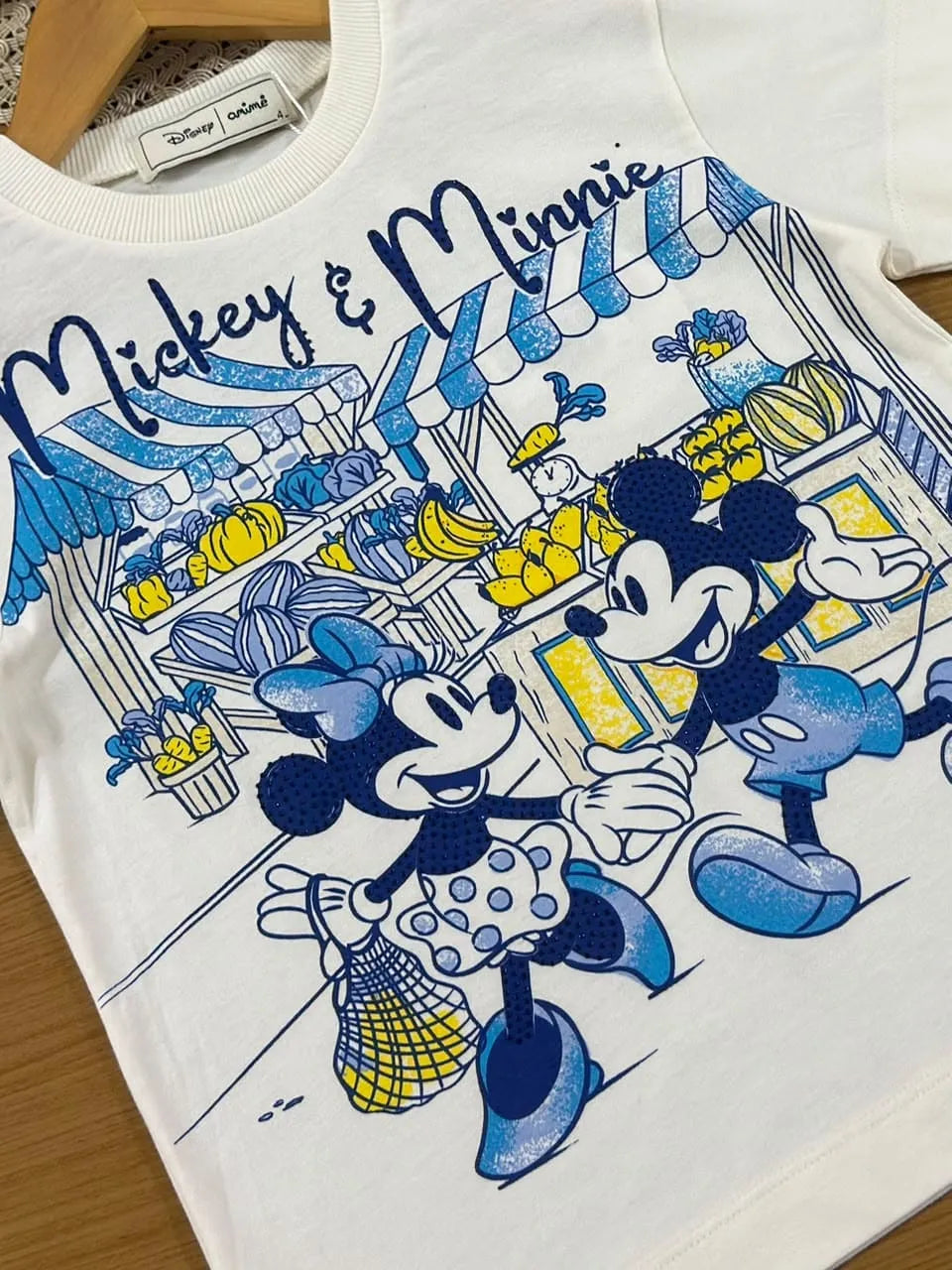 Blusa Infantil Menina Animê Off White Mickey e Minnie Feirinha Disney