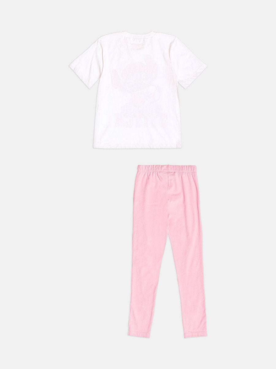 Conjunto Infantil Momi Inverno com Calça Legging Rosa  e Blusa Manga Curta Stitch Tênista