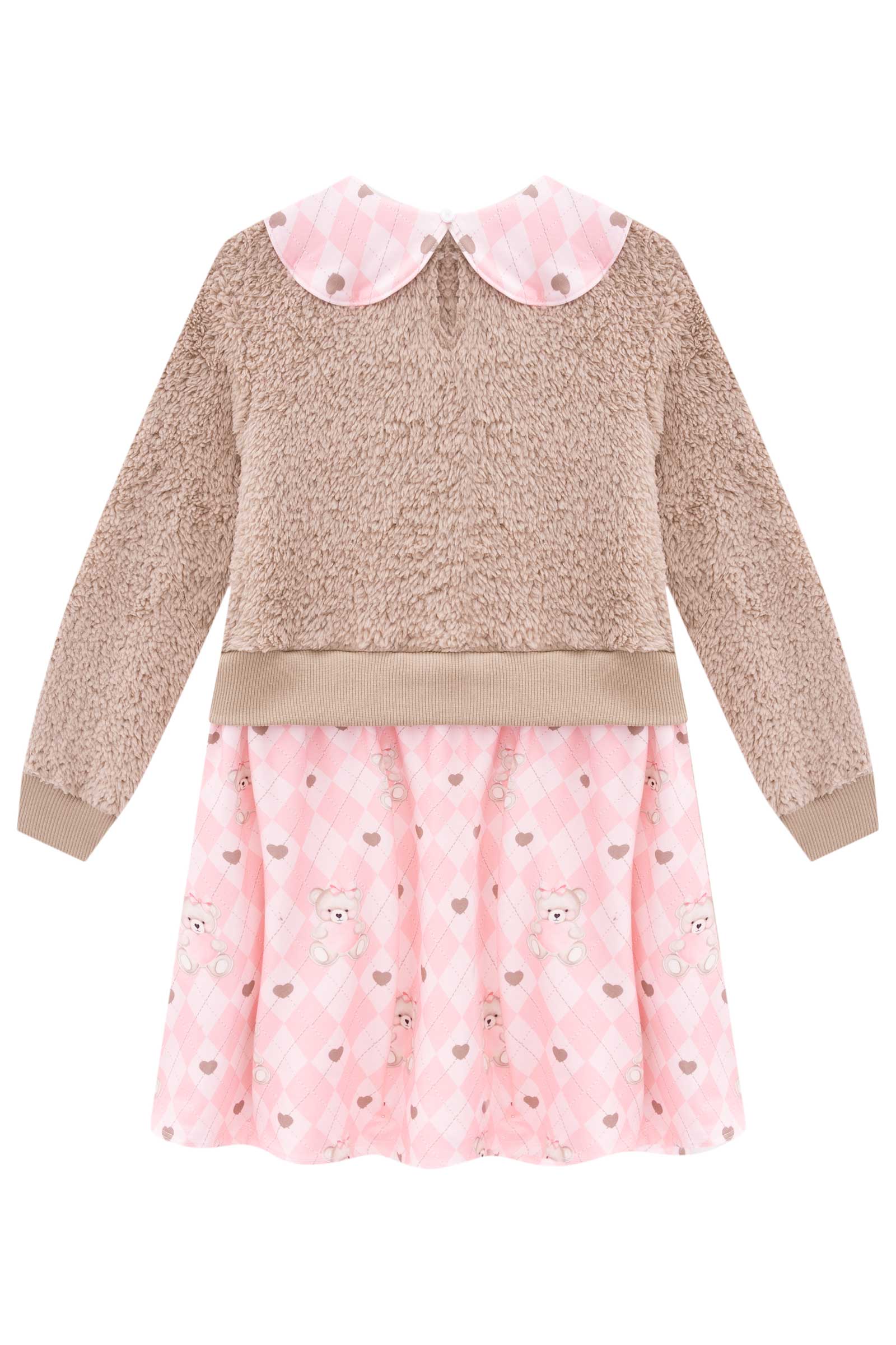 Vestido Infantil Kukie Inverno Ursinha com Bolsinha Marrom