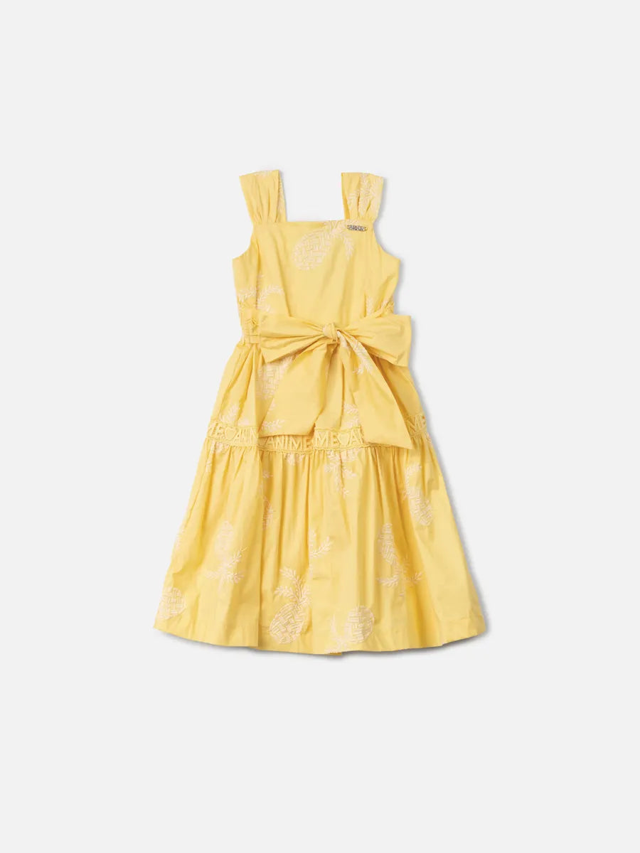 Vestido Infantil Animê Amarelo com Bordado Abacaxi