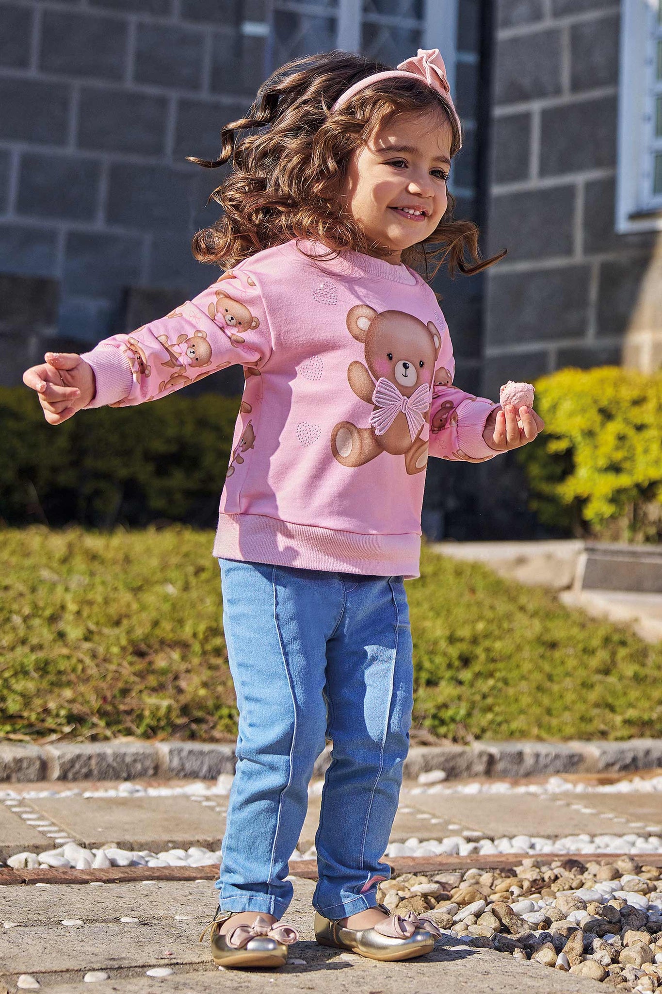 Conjunto Infantil Kukie Baby Inverno com Calça e Blusão Rosa Ursinho