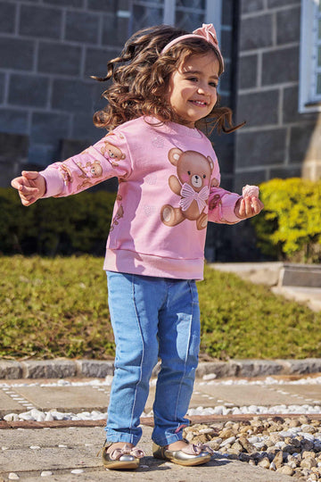 Conjunto Infantil Kukie Baby Inverno com Calça e Blusão Rosa Ursinho