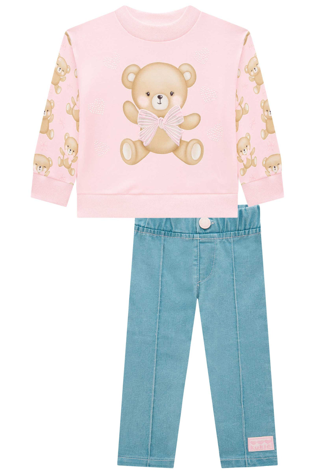 Conjunto Infantil Kukie Baby Inverno com Calça e Blusão Rosa Ursinho