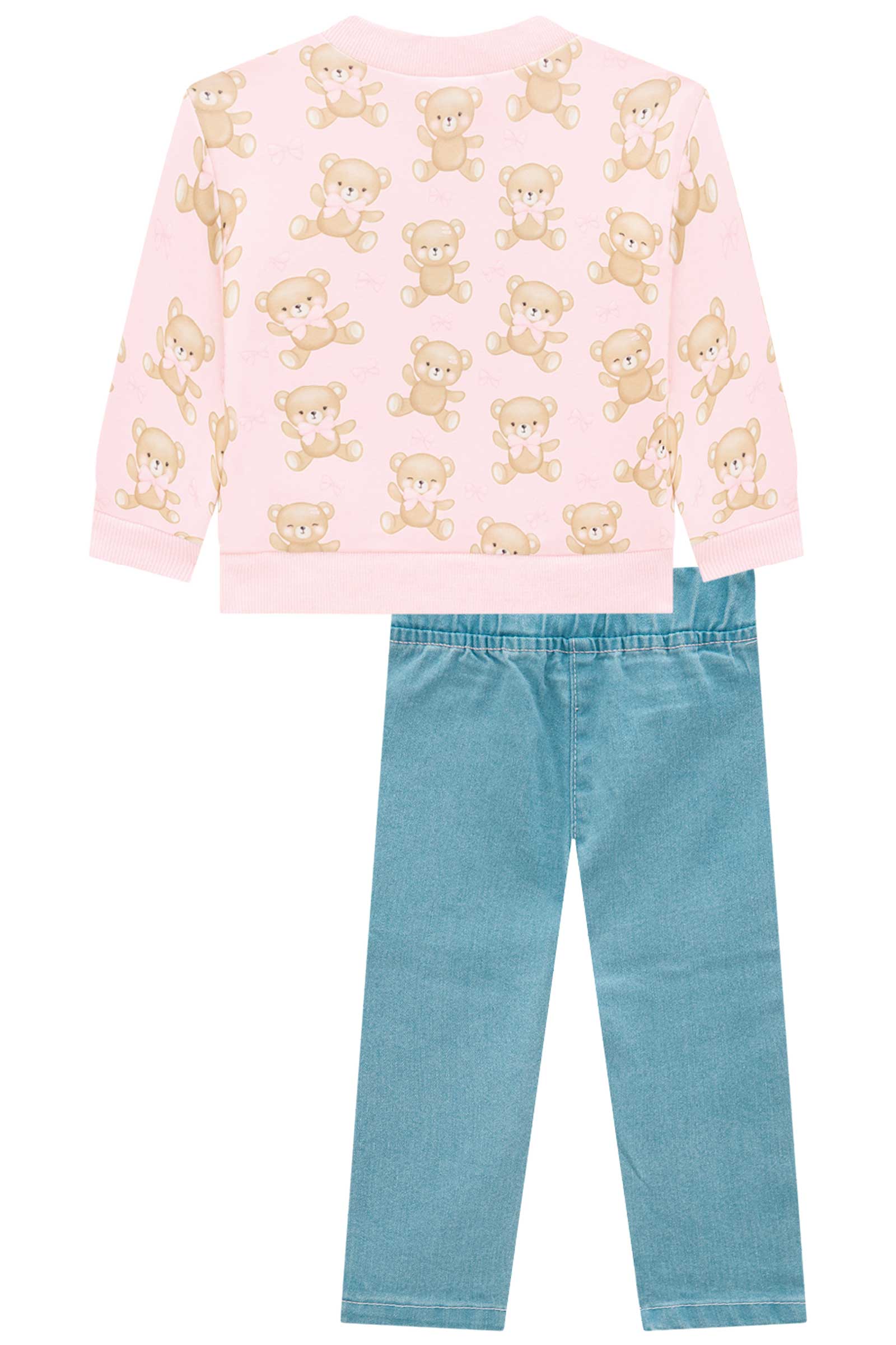 Conjunto Infantil Kukie Baby Inverno com Calça e Blusão Rosa Ursinho